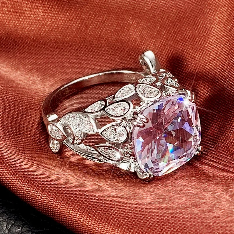 Huitan Creative Hollow Design Gorgeous Cubic Zirconia Rings for Women Rose Gold Color/Silver Color Wedding Party Trendy Jewelry