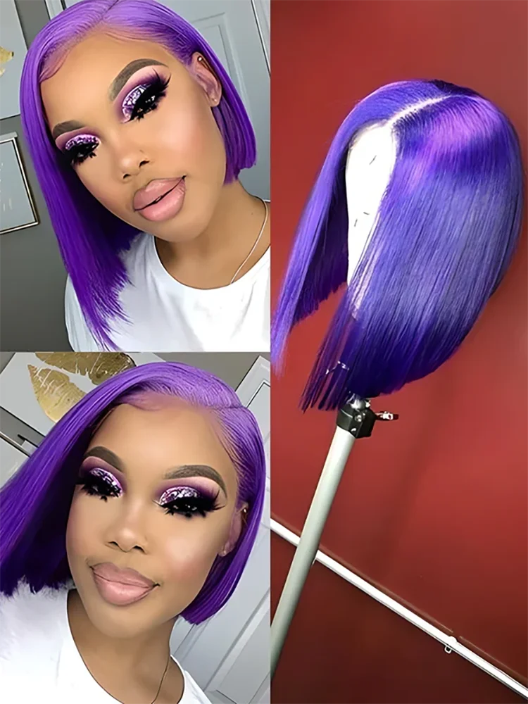 Purple Straight Bob Wigs Human Hair Preplucked Transparent Lace Frontal Wigs Brazilian 13x4 Short Bob Wigs 100% Human Hair Wigs