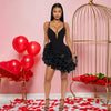 Damen Rüschen Ärmelloses Bodycon Mini-Faltenkleid Party Elegant Kurze Abendkleider Luxus Sexy Geburtstag Rotes Ballkleid