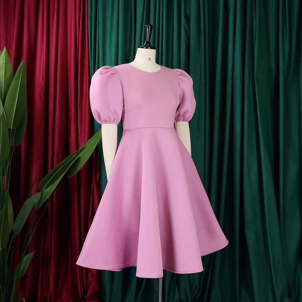 Elegant Party Dress for Woman 2024 Modern O Neck Short Sleeve High Waisted A Line Mid Calf Luxury Birthday Dinner Vestidos Mujer