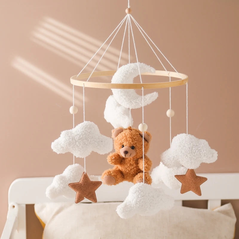 Baby-Kinderbett-Mobile-Rassel-Spielzeug 0-12 Monate Säugling Weicher Filz Teddy Samt Rosa Bär Bettglocke Hängendes Spielzeug Halterung Babybett Mädchen Spielzeug
