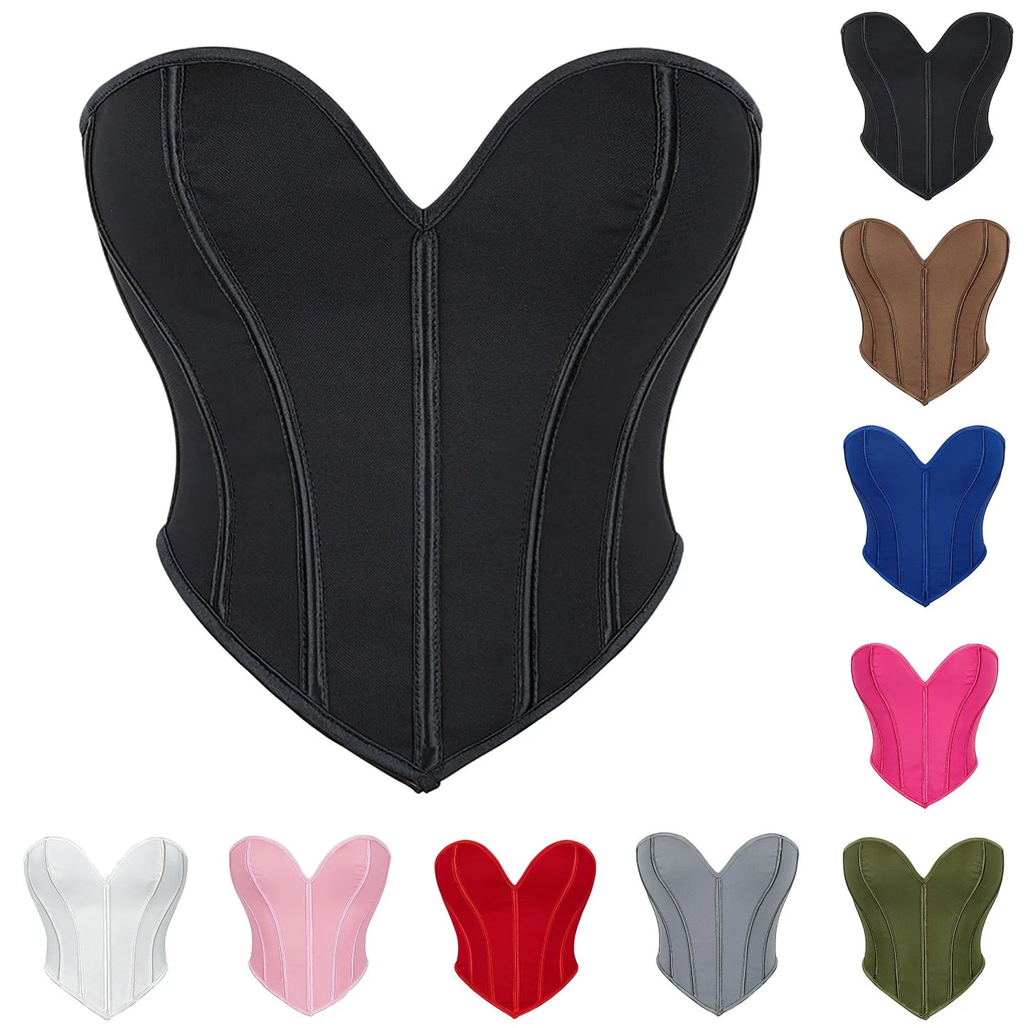 Women'S Strapless Solid Bustier Corset Fishbone Push Up Waist Trainer Crop Tops Sleeveless Backless Padded Bandeau Bikini Top