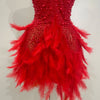 Women Luxury Rhinestones Pearls Feathers Halter Backless Short Dress Women Sexy Celebrate Birthday Dress Nightclub Stage Costume