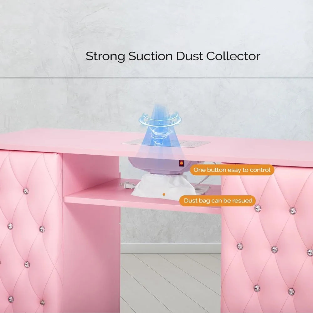 Manicure Table w/Dust Collector, Nail Desk for Nail Tech, Nail Station with Storage, for Makeup Beauty Spa Salon, w/Hand Rest,