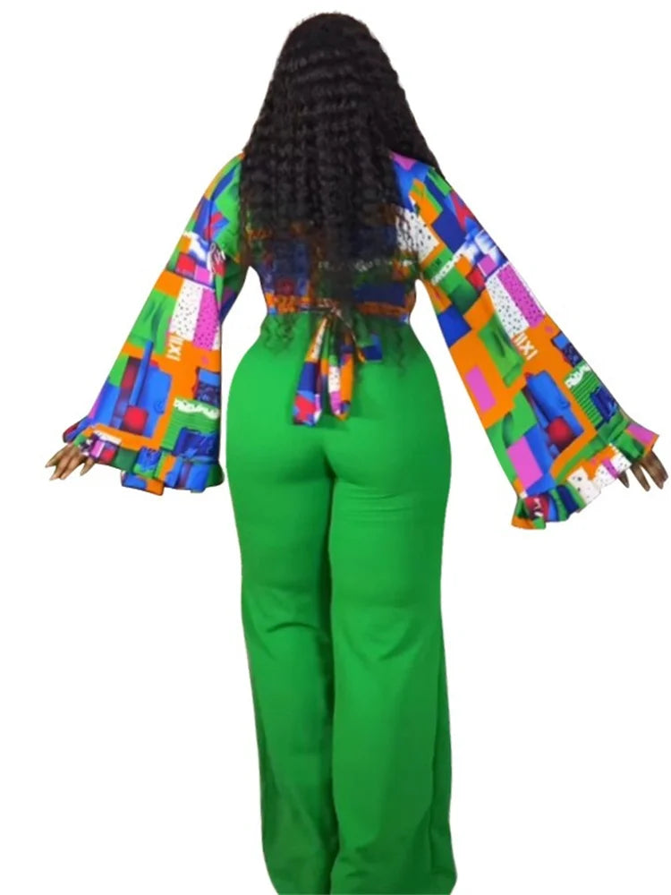 Wmstar Plus Size Two Piece Sets Wholesale Long Sleeve Print Top and Wide Leg Pants Matching Suit Fall Clothing Dropshopping