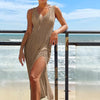 2024 Summer Ladies Vacation Hollow Out Robe Women Chic Solid Knitted Maxi Dress Fashion Sleeveless Sexy Beach Cover Up Dresses