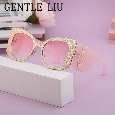 Übergroße Cat-Eye-Sonnenbrille Damen 2024 Luxus-Marken-Designer Punk Runde Sonnenbrille für Damen Trendige große Fassung Brillen UV400