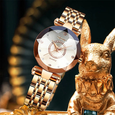SENO Ocean Star Damen Kristalluhr 2024 Top-Marken Luxus Roségold Damen Armbanduhr für Damen Armbanduhr Relogio Feminino