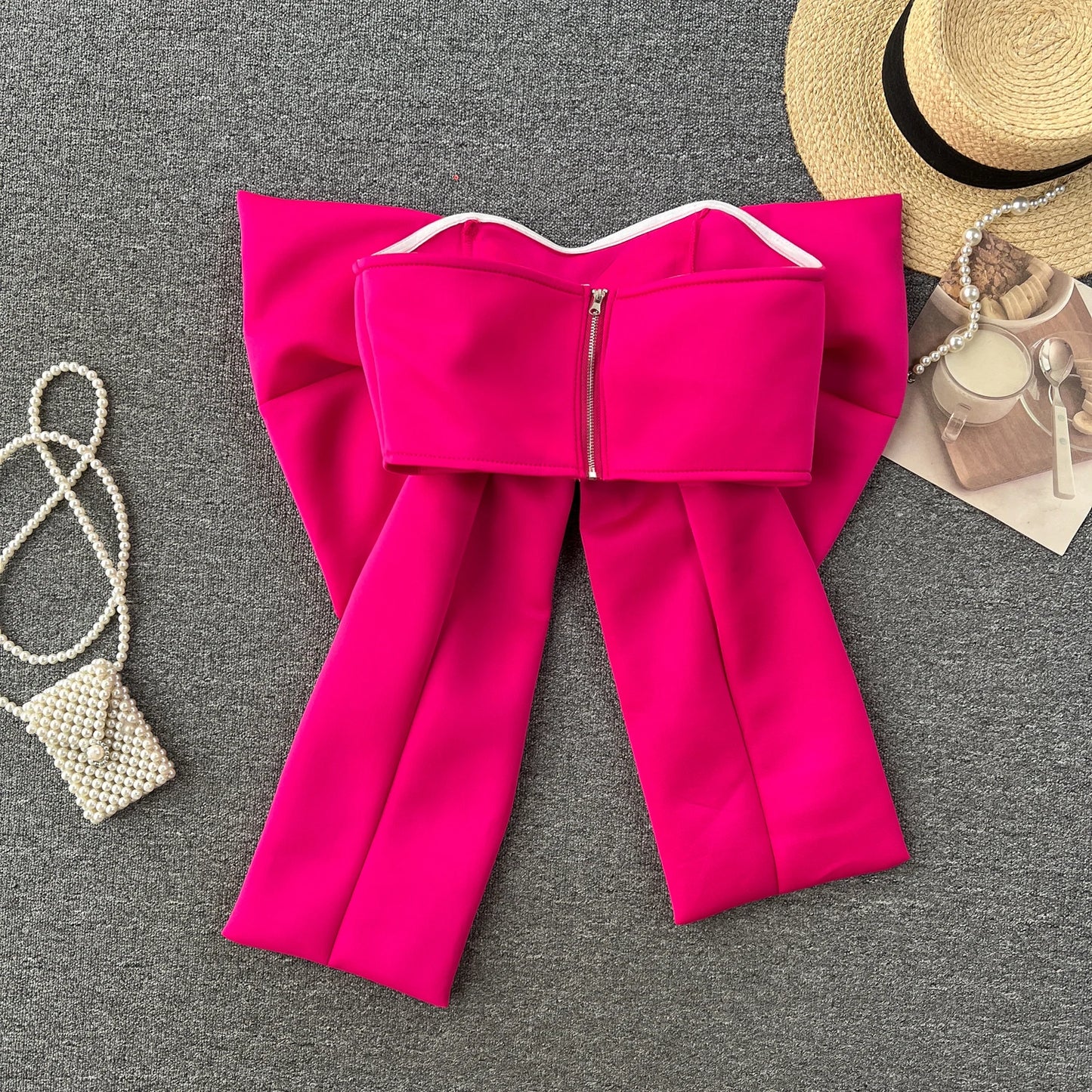 Women Hotsweet Sleeveless Sexy Zipper Chic Three-dimensional Butterfly Bow Slim Strapless Tank Top High Street Autumn Clothing