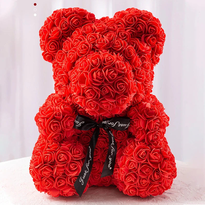 Valentinstagsgeschenke Dekoration Rosenbär Künstliche Blume mit Box Lichter Teddybär für Frauen Freundin Geburtstagsgeschenk Liebesblume