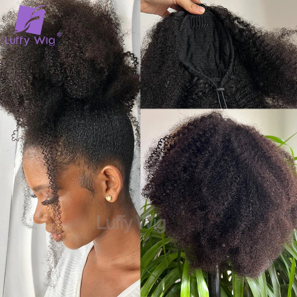 Kordelzug Pferdeschwanz Echthaar 4c Afro Kinky Curly Pferdeschwänze Echtes mongolisches Remy Haar Pferdeschwanz Clip-In Extensions Bundles 120g