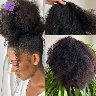 Kordelzug Pferdeschwanz Echthaar 4c Afro Kinky Curly Pferdeschwänze Echtes mongolisches Remy Haar Pferdeschwanz Clip-In Extensions Bundles 120g