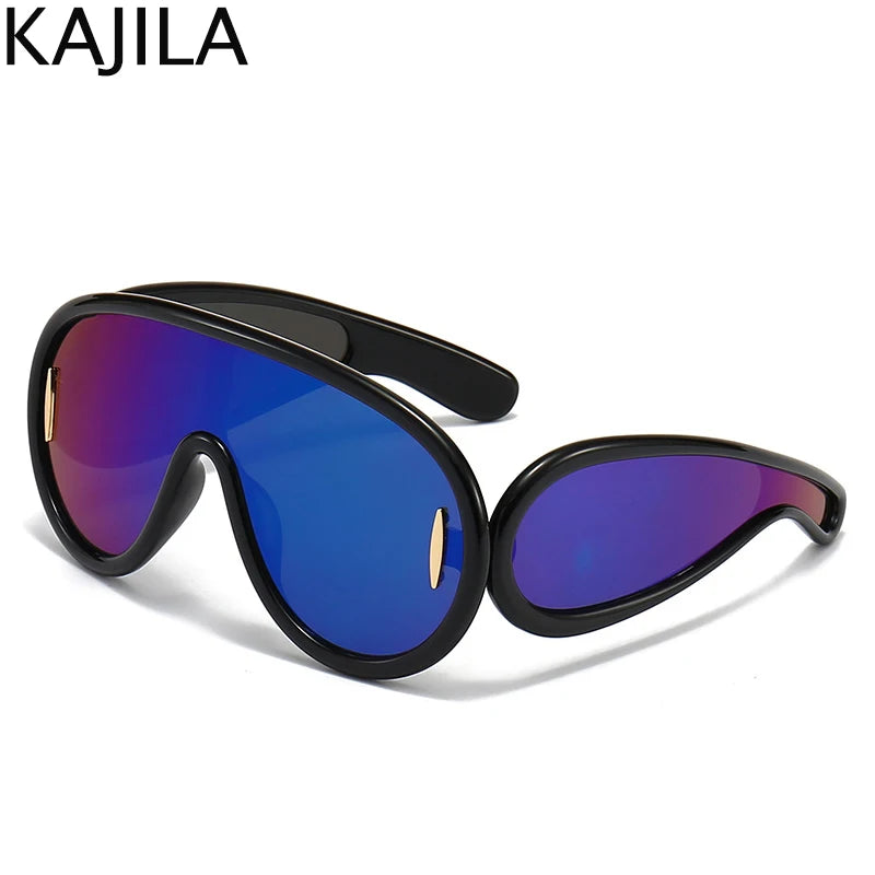 Oversized Wellen-Masken-Sonnenbrille Einteilige Damen-Sport-Y2K-Punk-Sonnenbrille für Damen 2024 Luxusmarke Steampunk-Brillen-Goggle
