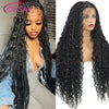 Boho Box Braided Wigs, gelocktes Kunsthaar, volle Lace-Front-Perücken für schwarze Frauen, Goddess Locs Braid Wig, Bohemian Box Braid Wig