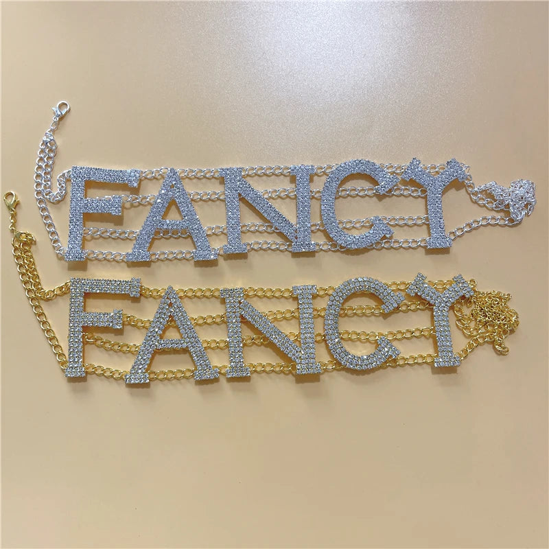 Wholesale NASTY SEXY Shiny Rhinestone Choker Necklace Letter for Women BABY Big Choker Necklace Crystal Collar Statement Jewelry