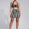 2025 New Women Celebrity Sexy Jacquard Black White Two Piece Bodycon Striped Bandage Skirt Set Designer Evening Party Dress