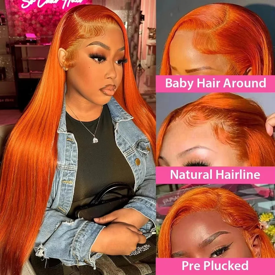 Brazilian Straight #350 Ginger Orange 13x6 HD Lace Front Human Hair Wigs 13x4 Glueless Lace Frontal Wig Closure Wigs For Women