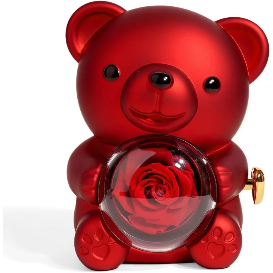 Valentinstag Rose Hug Bär Schmuckkästchen Echte Ewige Rosen Geschenke für Freundin Frauen Ehefrau Muttertag Geburtstag Jahrestag