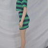 Beyprern Stylish Green Blue Striped Polo Skirt Set Two-Piece Dress For Women Short Sleeve Striped Tracksuits Set Night Clubwear
