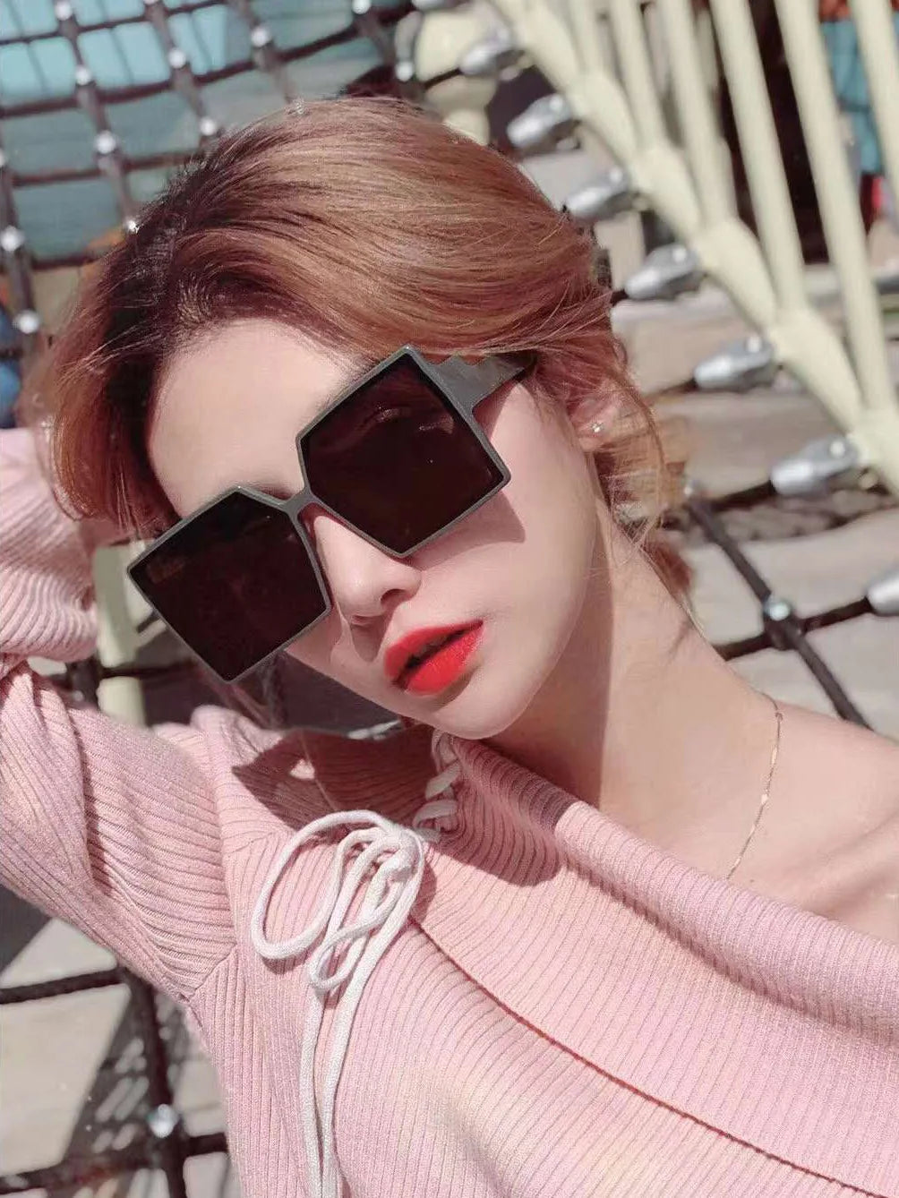New Vintage Large Frame Sunglasses Women's Brand Designer Square Sun Glasses Women Travel Fashion Eyewear UV400 Gafas De Sol