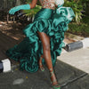Dark Green High Low Women Skirt  Ruffles Big Flowers Women Clothes  Black Girls Formal Birthday Wear faldas para mujeres
