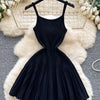 Joskaa 2026 Autumn Retro Striped Knit Dress Women Elegant Pleated Waist Slim Low Cut Sleeveless A-line Slip Dress Streetwear