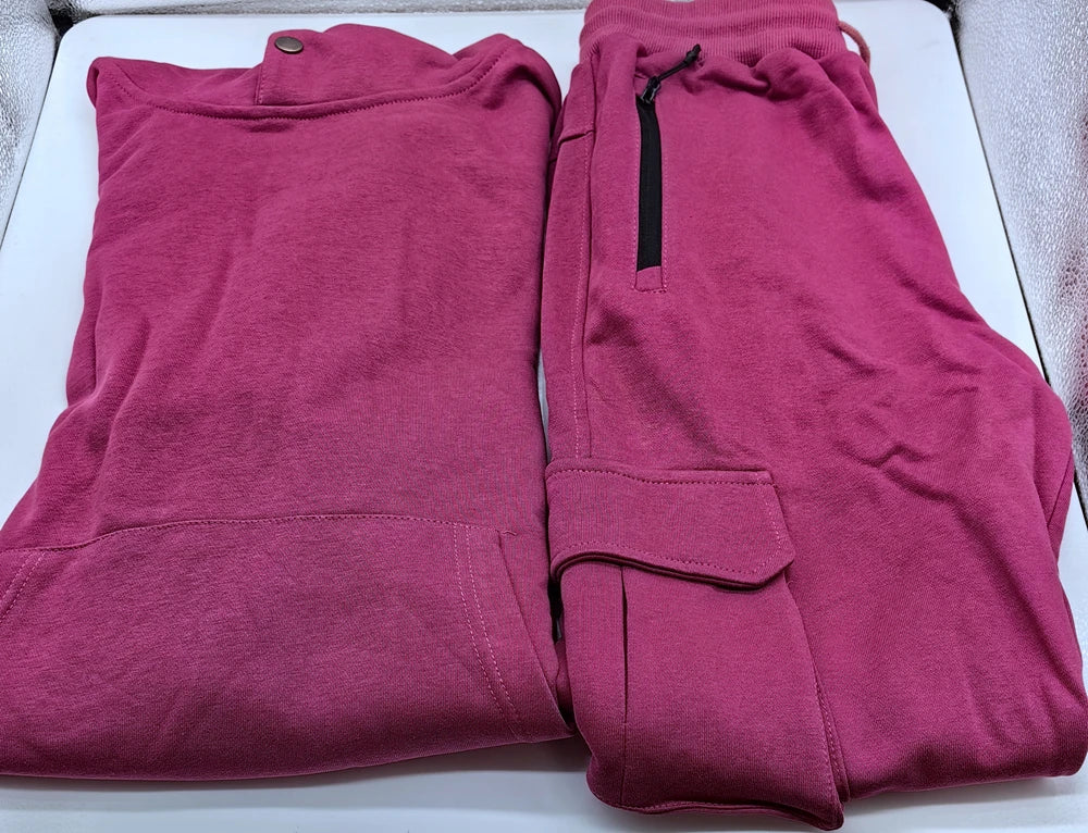 Men's Thick Cotton Training Sets Hoodie Casual Sports Pullover Hooded 2-piece Top with Pants Sweatshirts Gym Running Tracksuits