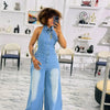 Summer New Style Women's Jumpsuit High Waist Denim Sleeveless Collared Pant One Piece Suit Chinese Manufacturer Origin