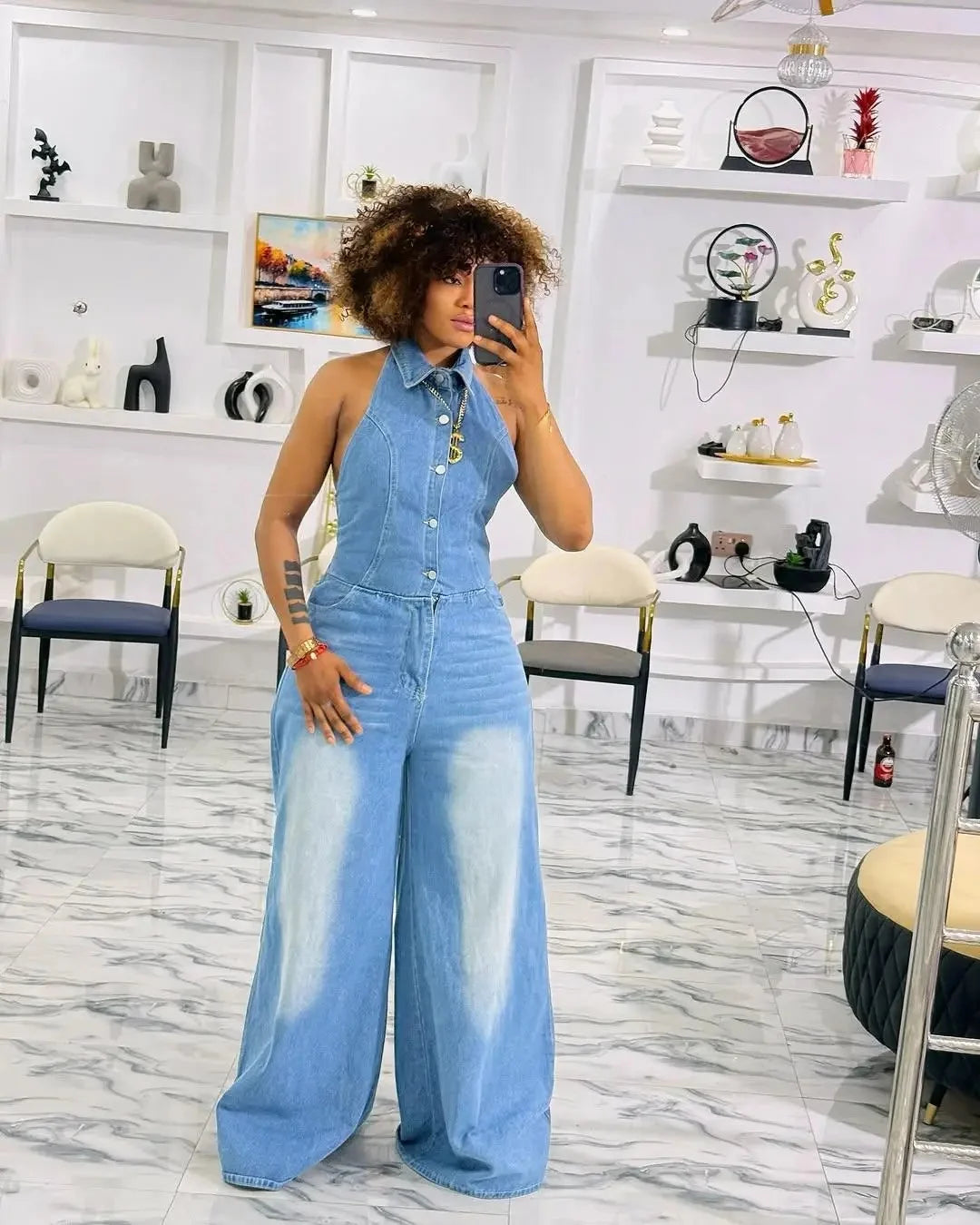 Summer New Style Women's Jumpsuit High Waist Denim Sleeveless Collared Pant One Piece Suit Chinese Manufacturer Origin
