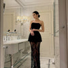 Tornova Strapless Lace Dress Sets Female Elegant Sexy Strap Vest High Waist Splice Long Skirt Ladies Slim Banquet 2 Pieces Set