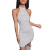 Women Formal Dresses Evening Ladies Solid Color Glitter V Neck Backless Sleeveless Ruched Sequin Bodycon Evening Gown Petite