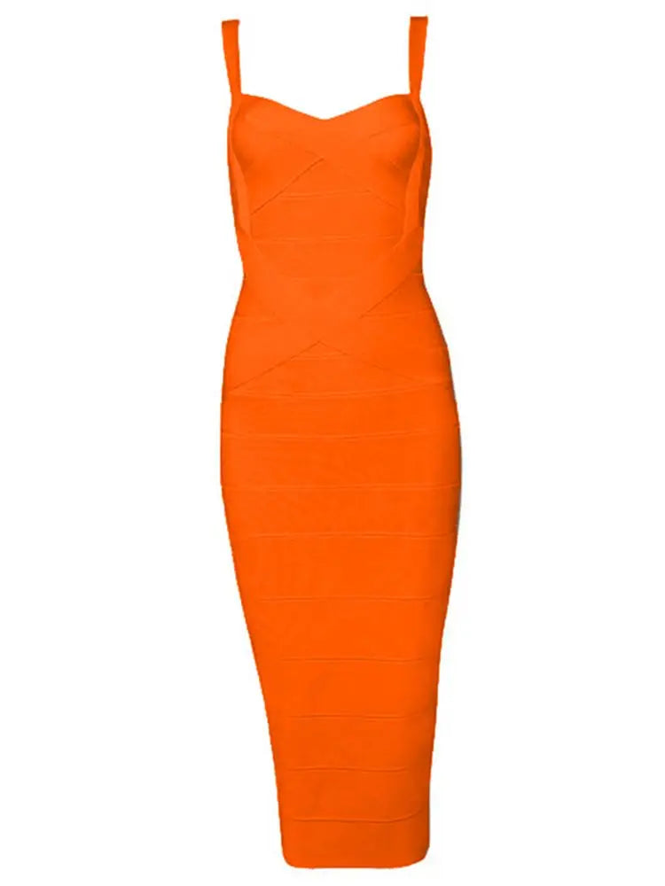 New 2024 Women Sexy Celebrity Midi Red White HL Elastic Bandage Dress Spaghetti Strap Club Bodycon Party Dress Wholesale HL434