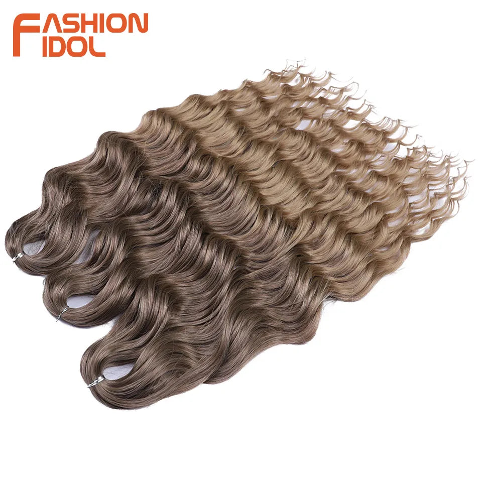 FASHION IDOL 24-Zoll Häkelhaar Synthetische Wasserwelle Flechthaarverlängerungen Ombré Regenbogenfarbe Kunsthaar Deep Wave Lockenhaar
