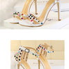 Summer Women Roman High Heels Rivets Studded Sandals Stiletto Gladiator Pumps Open Toe Luxury Shoes Hollow One-word Buckle 267-2