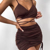 Sexy Spaghetti Strap String Cross Bodycon Dress for Women Solid Backless Cut-out Night Club Dress Summer Sleeveless  Mini Dress
