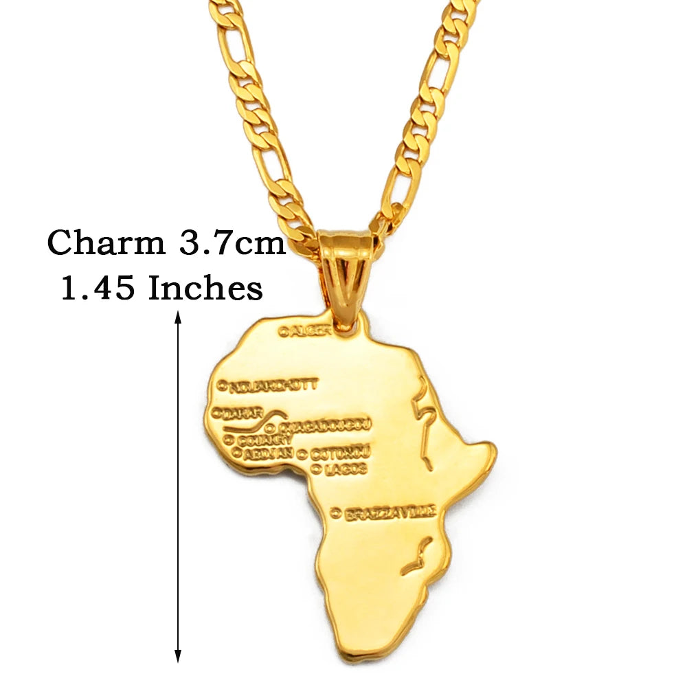 Anniyo Africa Map Pendant Necklace Women Men Silver Color/Gold Color Ethiopian Jewelry Wholesale African Hiphop Item @132106