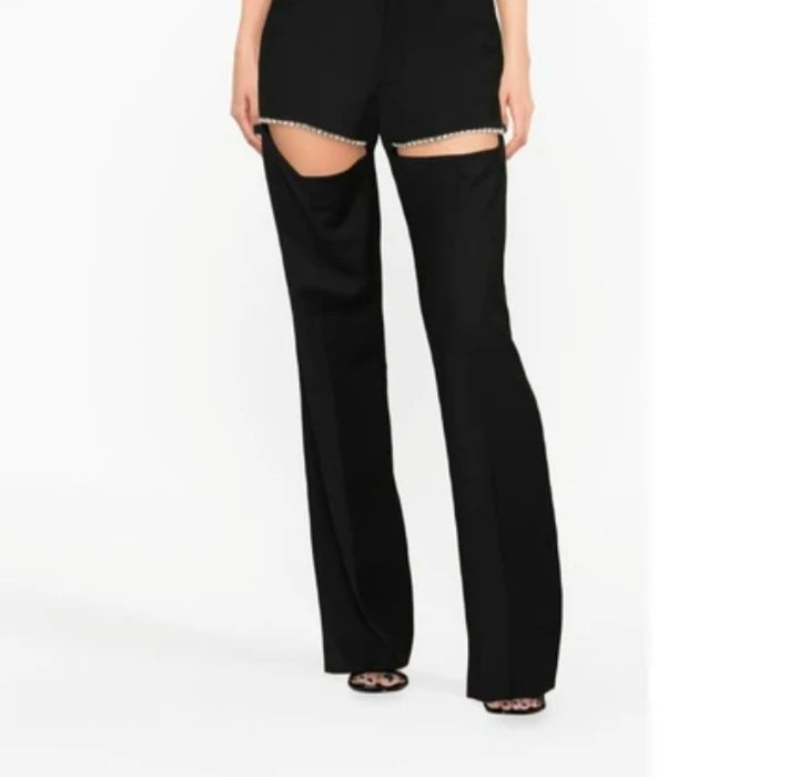 WHITNEY WANG Designer Style 2025 Autumn Fashion Streetwear Hollow Out Diamonds  Trousers Women StylishPants