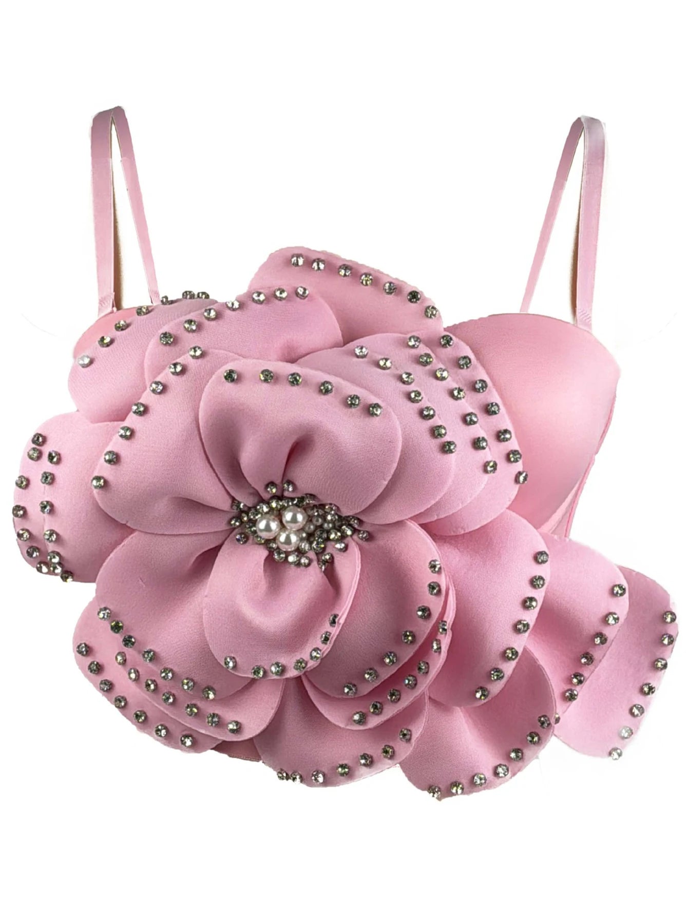 Sexy pink white flower corset crop top women clothing summer body cropped beading bra club party tops woman 2026 halter tank top