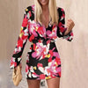 Two Piece Suit 2023 Autumn New Women Printed Long Sleeve Bag Hip Slim V-neck Sexy Fashion Elegant Casual Ladies Skirt Set MsChuh