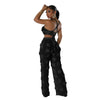 Women Two Piece Pant Sets Sexy Hollow Out Vest Sleeveless Tanks Tops Splice Long Pants Drawstring Streetwear Summer 2025