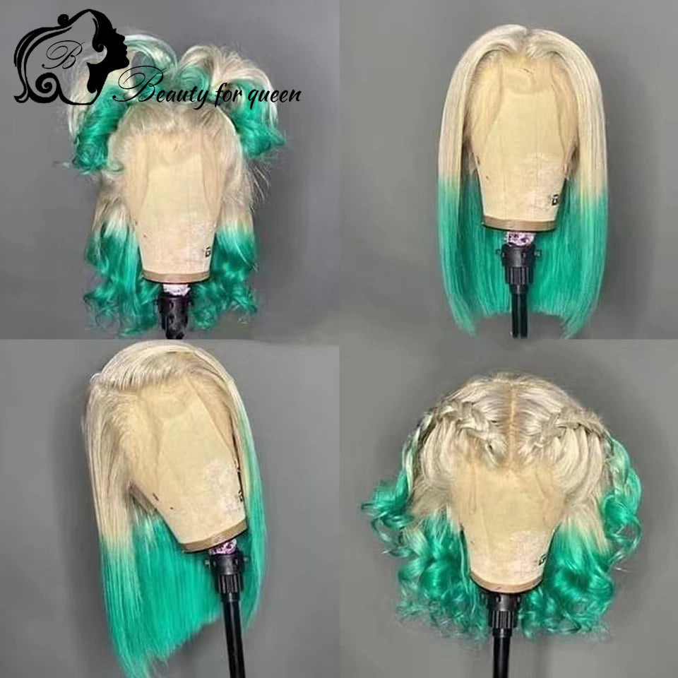 Honey Blonde Ombre 60 Pink Blue Purple Colored 13x4 Lace Front Human Hair Wigs For Woman Yellow Green Blonde Human Hair Wigs