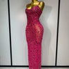 Luxury Rhinestones Sexy Mesh See Through Bodycon Dress Women Birthday Evening Cocktail party Gown Red Carpet Club Stage Outfit
