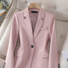 Fashion Women Casual Blazer Ladies Pink Black Blue Coffee Long Sleeve Single Button Female Jacket For Autumn Winter