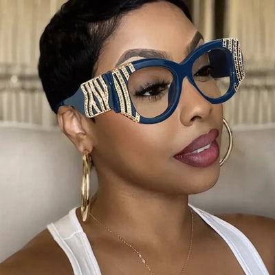 Vintage Anti-Blaulicht Cat-Eye-Brille Damen Für Frauen Luxusmarken-Designer Myopie-Sehhilfe Metallkette Große Fassung