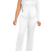 White 2 Piece Sets Women Outifits Autumn Slanted Shoulder Nail Bead Top Pants Two-piece Party Lady Matching Sets OL Fashion Suit