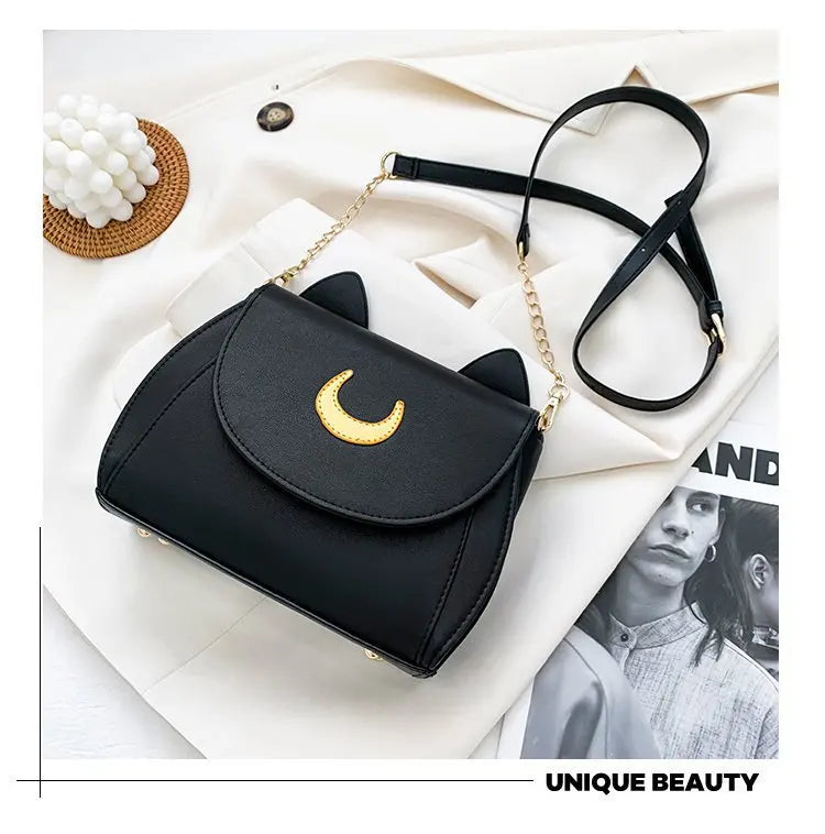 Summer Sailor Moon Ladies Handbag Black Luna Cat Shape Chain Shoulder Bag PU Leather Women Messenger Crossbody Small Bag Purses