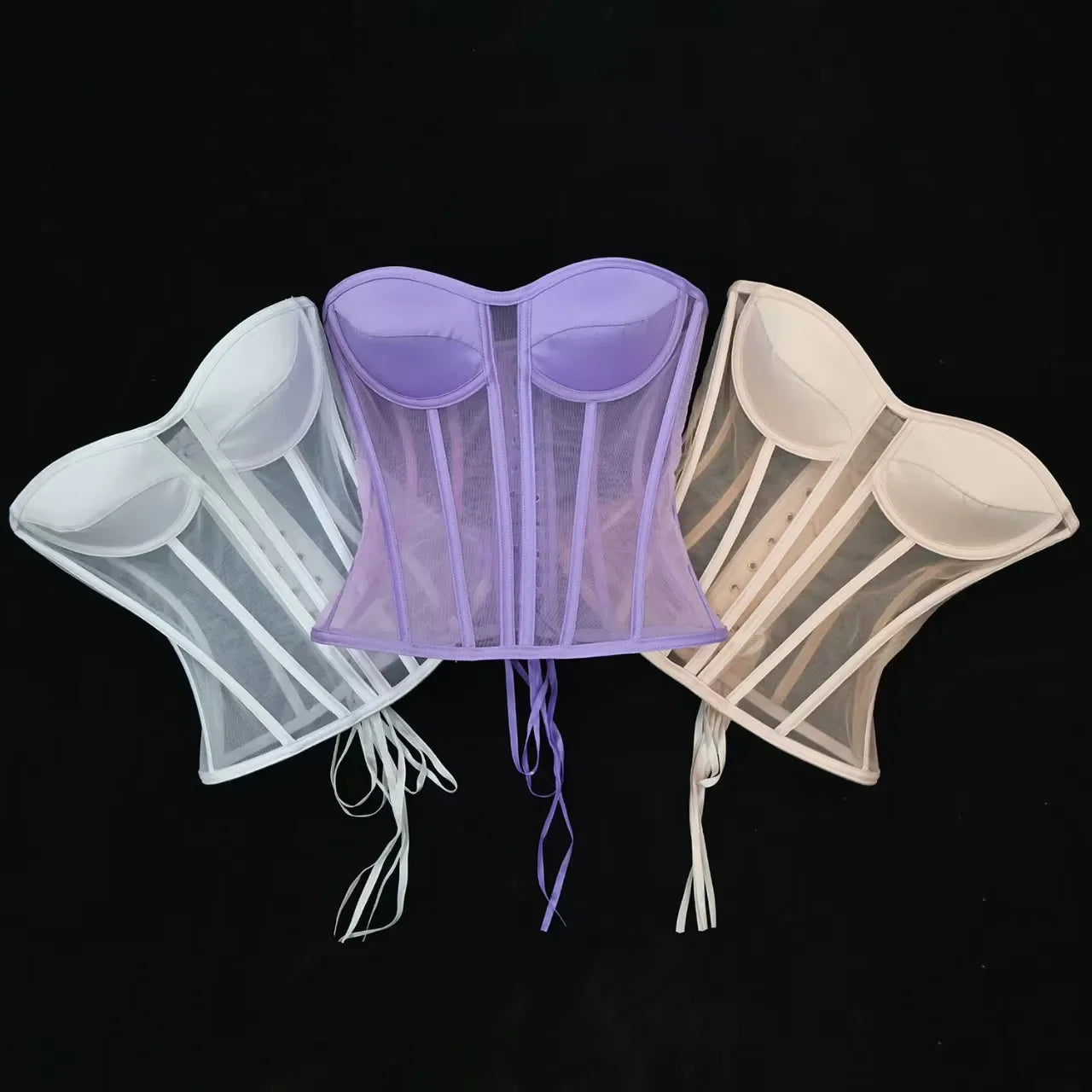 Steel Bone Transparent Bra Bustier Women's Waist Trainer Shapewear Girdles Corset Sexy Club Party Crop Top Lingerie Plus Size