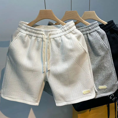 Herren Laufshorts für den Sommer, Freizeithosen, kurze Sporthosen, Wellenmuster, einfarbig, Kordelzug, locker sitzend, schnelltrocknend, Fitnessshorts