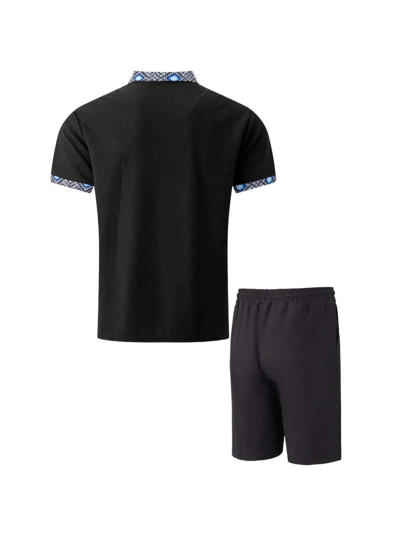 2025 Men Europe and the United States new summer Waffle solid color zip-up lapel short-sleeve suit shorts two sets