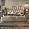 MINGDIBAO Luxuriöses, modernes Polsterbettgestell mit Goldakzenten, Designer-Bett aus echtem Leder, Schlafzimmermöbel in Queen-/King-Size